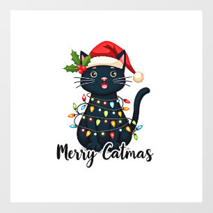 Merry Catmas Black Cat Christmas Light Xmas Family Floor Decals