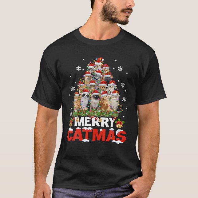 Merry Catmas Cat Christmas Pajamas X Mas Ugly T-Shirt (Front)
