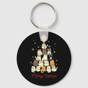 Merry Catmas Cat Christmas Tree Cat Lover Keychain