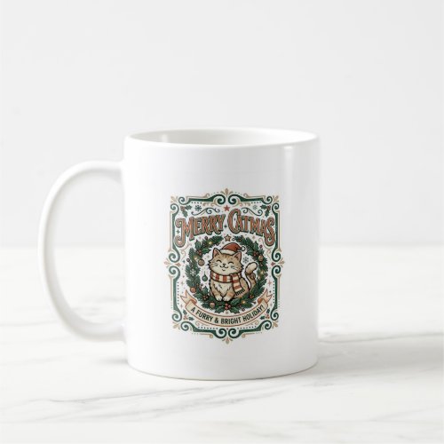 Merry Catmas Cat Christmas Vintage Vector Art Shir Coffee Mug