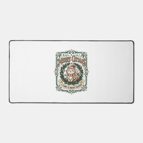 Merry Catmas Cat Christmas Vintage Vector Art Shir Desk Mat