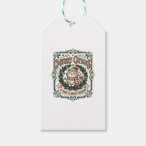 Merry Catmas Cat Christmas Vintage Vector Art Shir Gift Tags