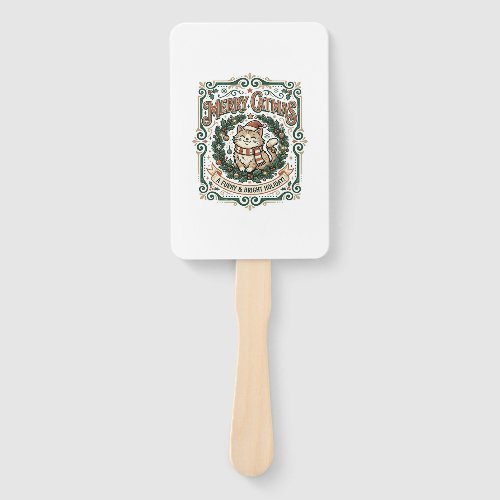 Merry Catmas Cat Christmas Vintage Vector Art Shir Hand Fan