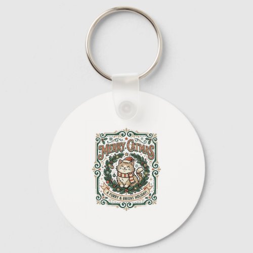 Merry Catmas Cat Christmas Vintage Vector Art Shir Keychain