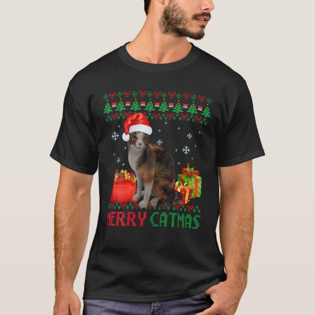Merry Catmas Cat Ugly Christmas Abyssinian Mom Dad T-Shirt (Front)