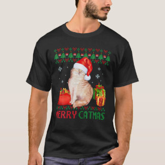 Merry Catmas Cat Ugly Christmas Aegean Mom Dad T-Shirt