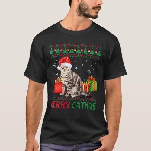 Merry Catmas Cat Ugly Christmas American Shorthair T_Shirt