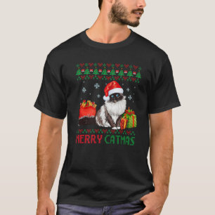 Merry Catmas Cat Ugly Christmas Birman Mom Dad T-Shirt