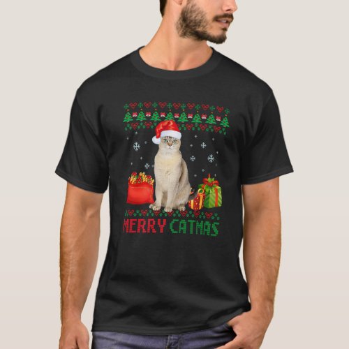 Merry Catmas Cat Ugly Christmas Burmilla Mom Dad T_Shirt