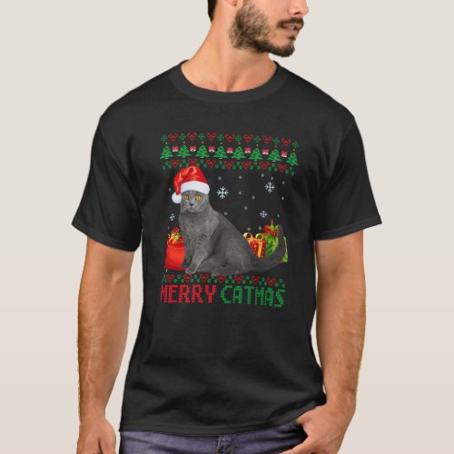 Merry Catmas Cat Ugly Christmas Chartreux Mom Dad T_Shirt