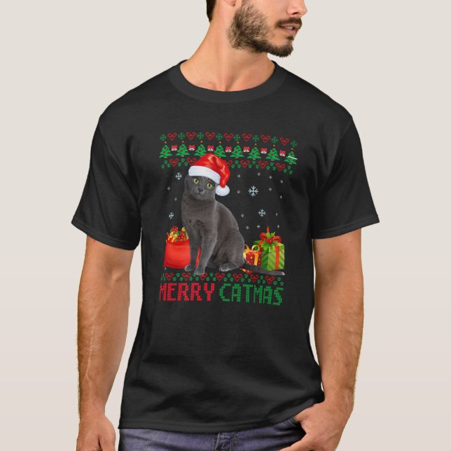 Merry Catmas Cat Ugly Christmas Korat Cat Mom Dad T-Shirt (Front)