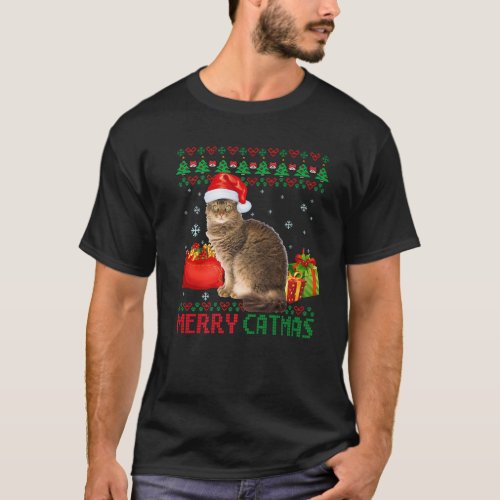 Merry Catmas Cat Ugly Christmas Laperm Cat Mom Dad T_Shirt