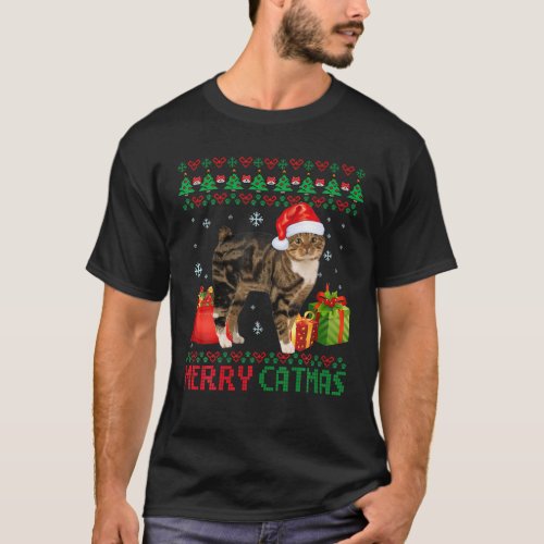 Merry Catmas Cat Ugly Christmas Manx Catt Mom Dad T_Shirt