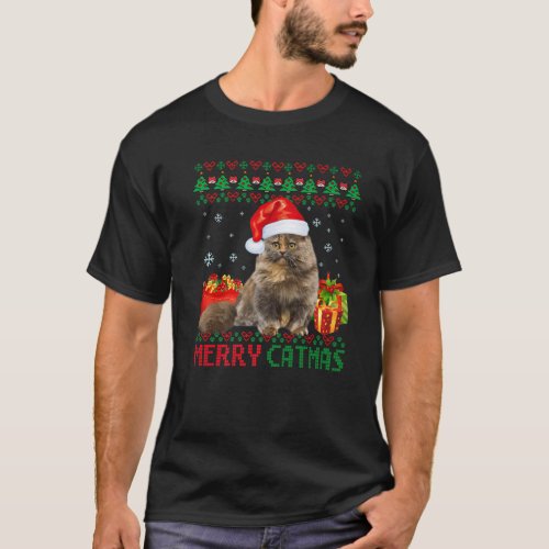 Merry Catmas Cat Ugly Christmas Munchkin Cat Mom D T_Shirt