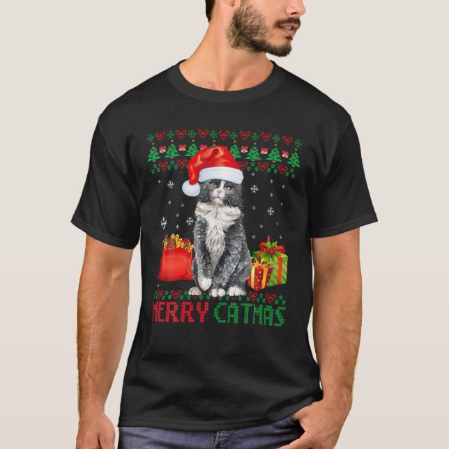 Merry Catmas Cat Ugly Christmas Norwegian Forest C T-Shirt (Front)