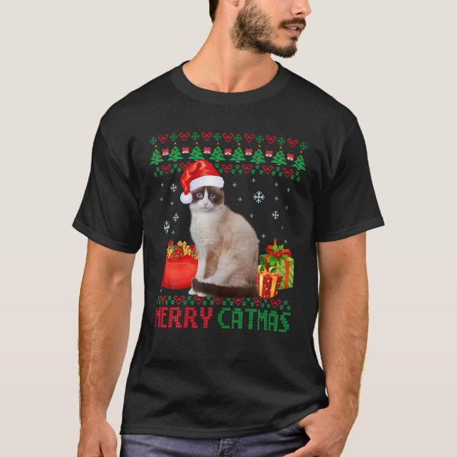 Merry Catmas Cat Ugly Christmas Tonki Mom Dad T-Shirt (Front)