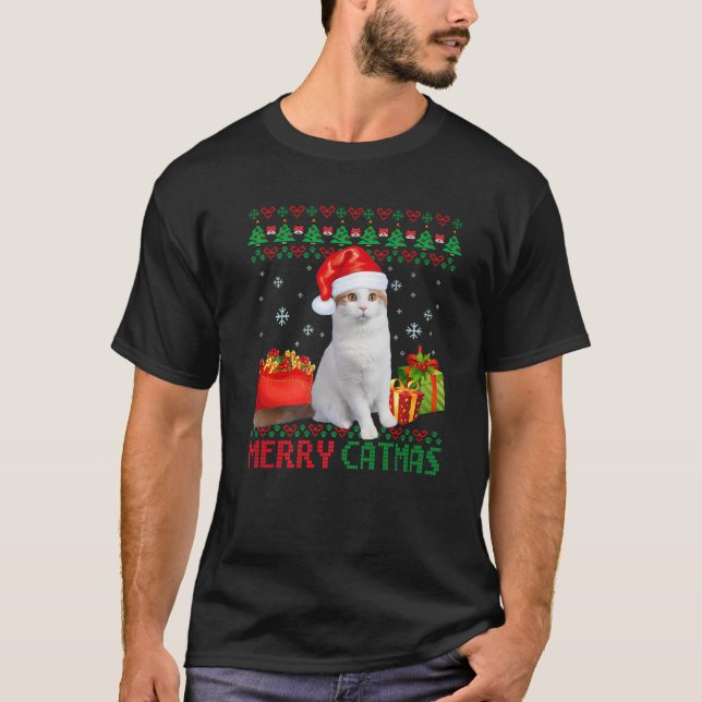 Merry Catmas Cat Ugly Christmas Turkish Van Mom Da T-Shirt (Front)
