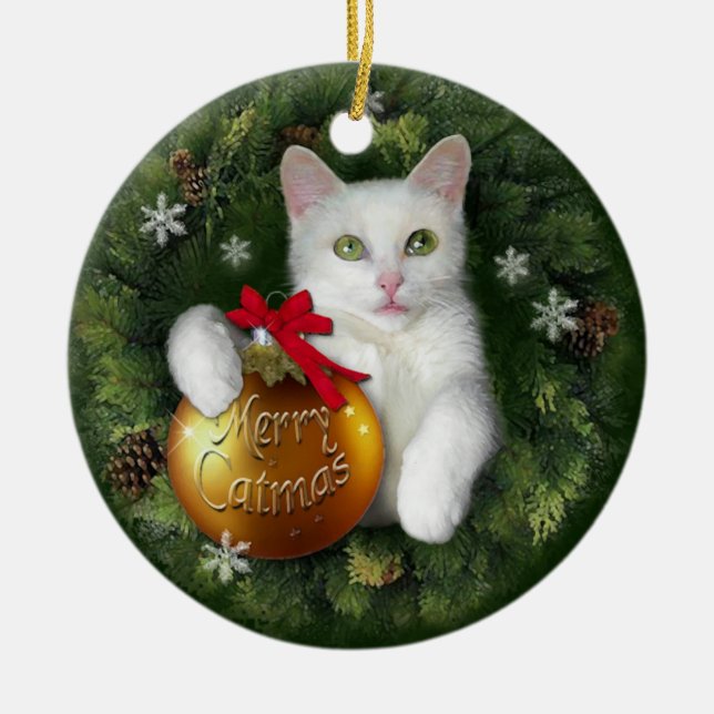 Merry Catmas Ceramic Ornament (Front)