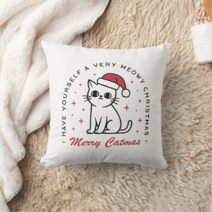 Merry Catmas Christmas cat red aesthetic Throw Pillow