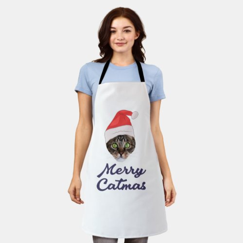 Merry Catmas Christmas Cat Santa hat Invitation Apron