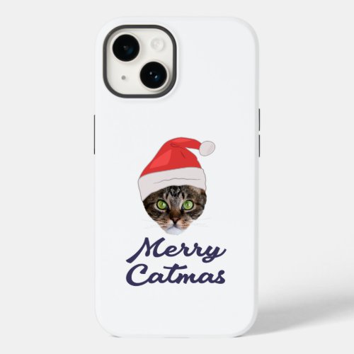 Merry Catmas Christmas Cat Santa hat Invitation Case_Mate iPhone 14 Case
