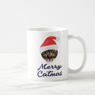Merry Catmas, Christmas Cat Santa hat Invitation Coffee Mug