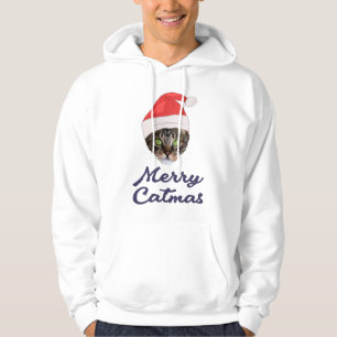 Merry Catmas, Christmas Cat Santa hat Invitation Hoodie