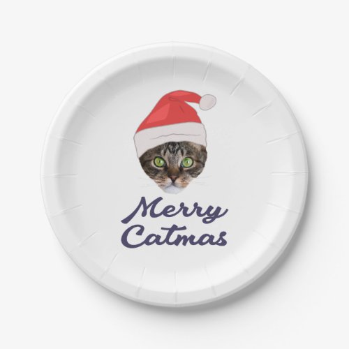 Merry Catmas Christmas Cat Santa hat Invitation Paper Plates