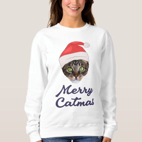 Merry Catmas Christmas Cat Santa hat Invitation Sweatshirt