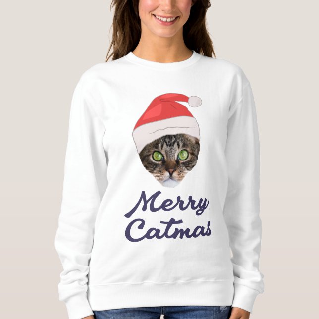 Merry Catmas, Christmas Cat Santa hat Invitation Sweatshirt (Front)