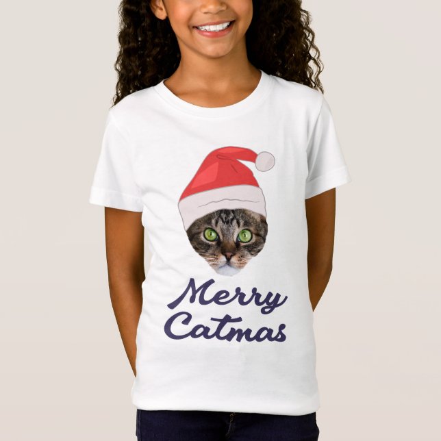 Merry Catmas, Christmas Cat Santa hat Invitation T-Shirt (Front)
