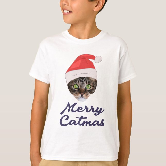 Merry Catmas, Christmas Cat Santa hat Invitation T-Shirt (Front)