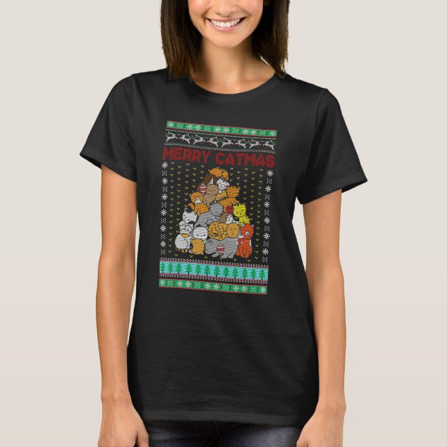 Merry Catmas Christmas Cat Tree Kitten  X Mas Tree T-Shirt (Front)