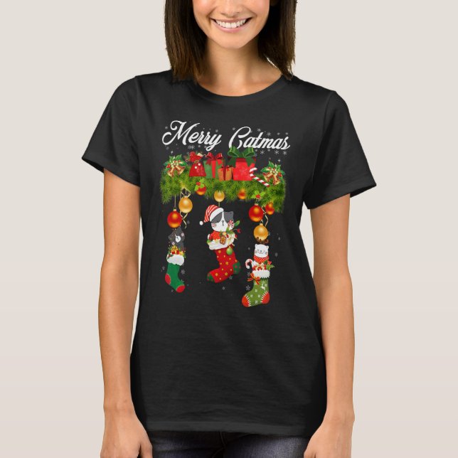 Merry Catmas Christmas Cute Cats In Socks Cat  Kid T-Shirt (Front)