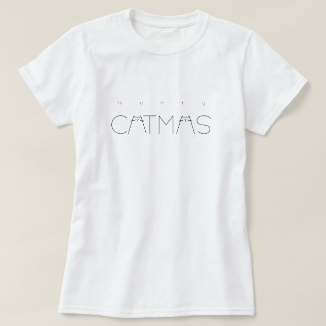 Merry Catmas Christmas Cute Funny Cats Typography T-Shirt (Design Front)