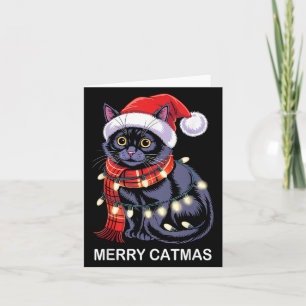 Merry Catmas Christmas Lights Cat Santa Hat Xmas M Card