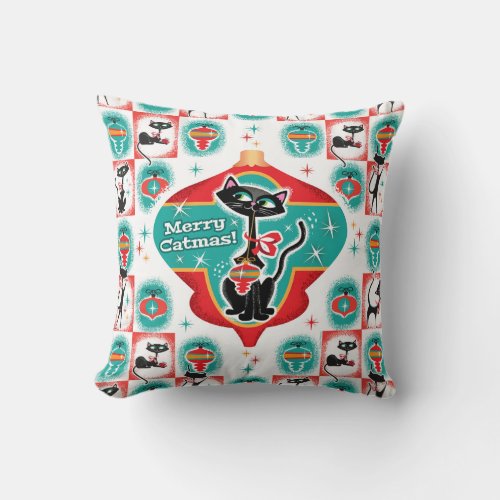 Merry Catmas Christmas Throw Pillow