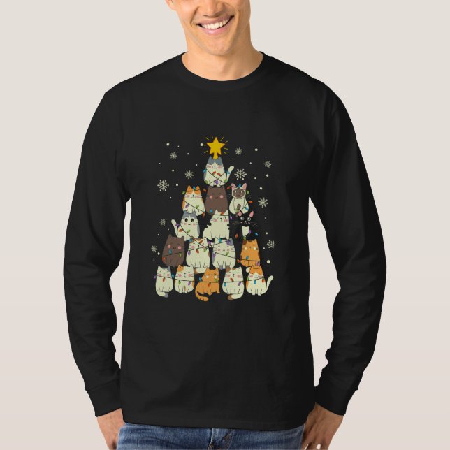 Merry Catmas Christmas Tree Cat T-Shirt (Front)