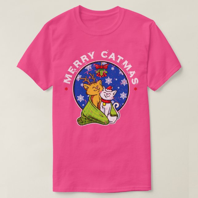 Merry Catmas Cute Cats Couple Christmas T-Shirt (Design Front)