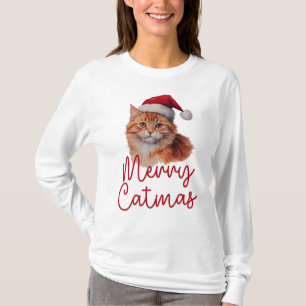 Merry Catmas Cute Christmas Cat Womens Long Sleeve T-Shirt