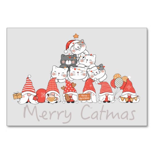 Merry Catmas Cute Christmas Xmas Table Number