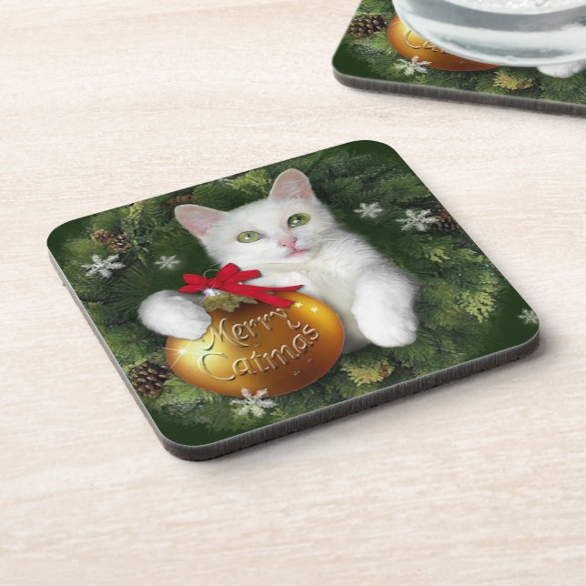 Merry Catmas Drink Coaster (Left Side)