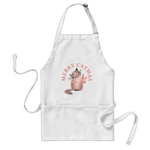 Merry Catmas  Funny Cat Christmas Present Adult Apron