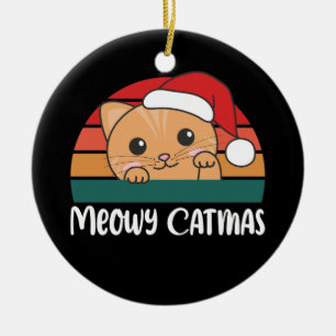 Merry Catmas Funny Cat Christmas Pun Ceramic Ornam Ceramic Ornament