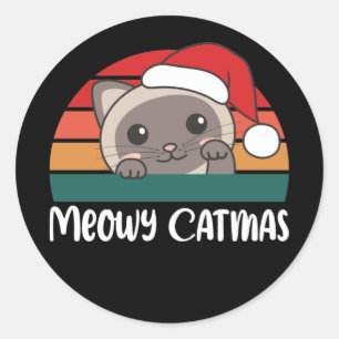 Merry Catmas Funny Cat Christmas Pun Classic Round Sticker