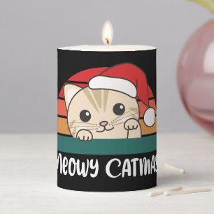 Merry Catmas Funny Cat Christmas Pun Pillar Candle