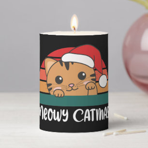 Merry Catmas Funny Cat Christmas Pun Pillar Candle