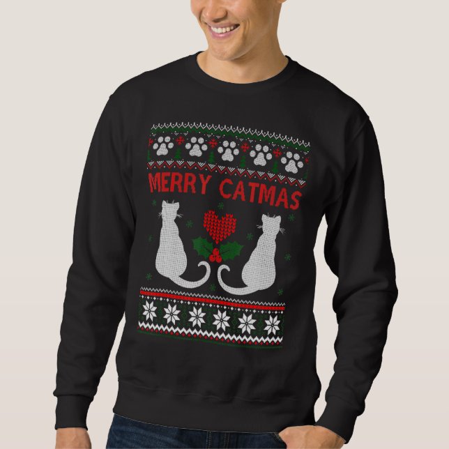 Merry Catmas Funny Cat Christmas Ugly Sweater Men  (Front)