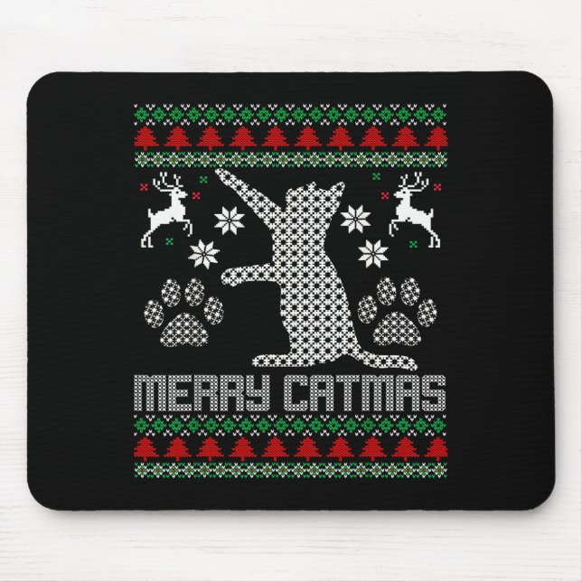 Merry Catmas Funny Cat Christmas Ugly Sweater Men  Mouse Pad (Front)