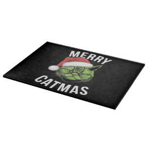 Merry Catmas Funny Cat Lovers Christmas Cutting Board